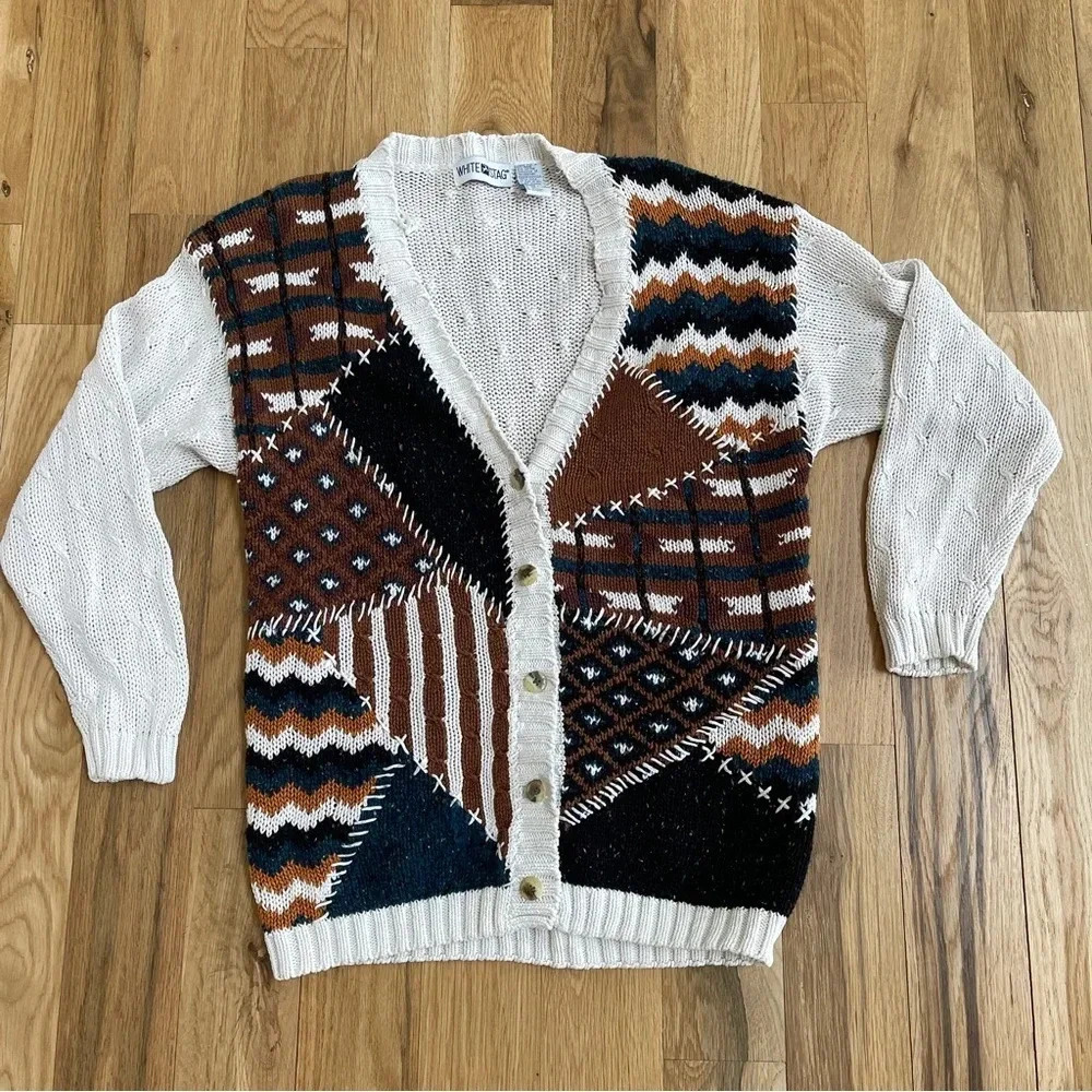 White Stag Vintage Sweater Womens Medium Long Sleeve Cardigan Textured Knit